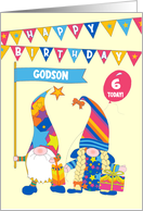 For Godson Custom Age Birthday Gnomes with Bunting and Balloons card