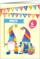 For Niece Custom Age Birthday Gnomes with Bunting and Balloons card