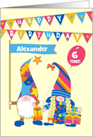 Custom Name and Age Birthday Gnomes with Bunting and Balloons card