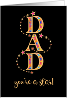 For Dad on Father’s Day with Word Art Patterns and Stars on Black card