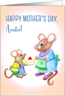 Fun Mother’s Day Greeting for Auntie with Cute Mice and Cheesecake card