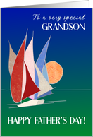 For Grandson on Father’s Day with Sailboats at Sunset card