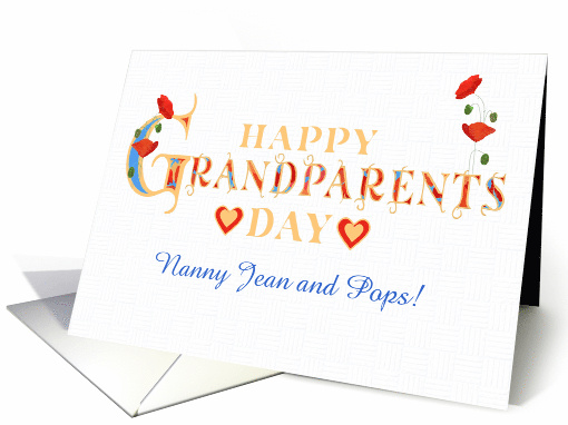 Custom Name Grandparents Day with Red Poppies and Hearts card