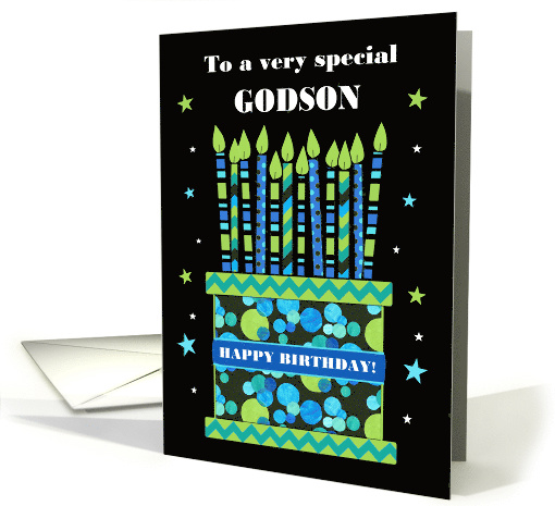 For Godson Birthday Cake with Bright Candles and Stars card (1775312)