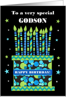 For Godson Birthday Cake with Bright Candles and Stars card