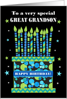 For Great Grandson Birthday Cake with Bright Candles and Stars card