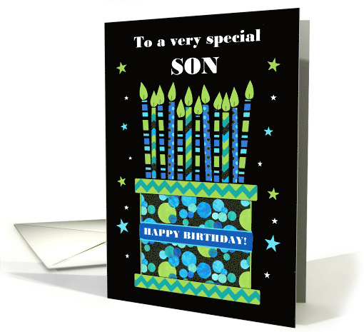 For Son Birthday Cake with Bright Candles and Stars card (1775318)
