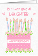 For Daughter Birthday Cake with Hearts and Roses card