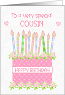 For Cousin Birthday Cake with Hearts and Roses card