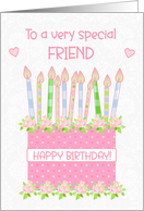 For Friend Birthday Cake with Hearts and Roses card