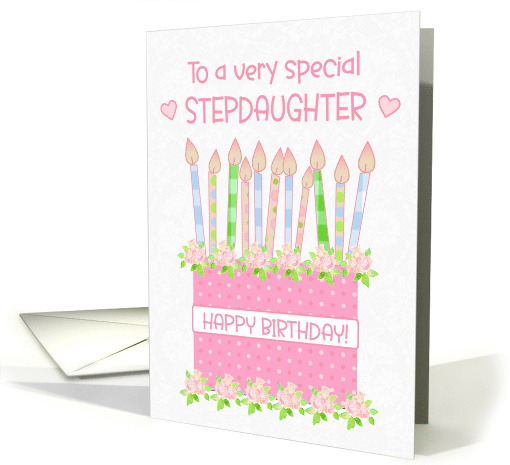 For Stepdaughter Birthday Cake with Hearts and Roses card (1776598)