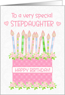 For Stepdaughter Birthday Cake with Hearts and Roses card