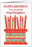 For Step Daughter Custom Age Birthday Cake with Strawberries card