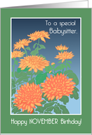 For Babysitter November Birthday with Orange Chrysanthemums card