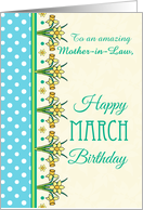 For Mother in Law March Birthday Pretty Daffodil Border and Polkas card