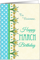 Custom Name March Birthday with Pretty Daffodil Border and Polkas card