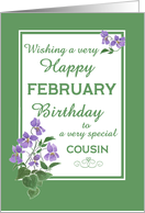 For Cousin February Birthday with Watercolour Wood Violets card