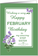 For Step Sister February Birthday with Watercolour Wood Violets card