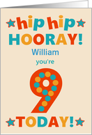 Custom Name 9th Birthday Bright Colours Hip Hip Hooray card