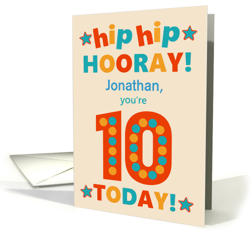 Custom Name 10th Birthday Bright Colours Hip Hip Hooray card (1792474)