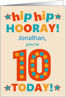 Custom Name 10th Birthday Bright Colours Hip Hip Hooray card