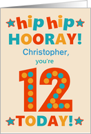 Custom Name 12th Birthday Bright Colours Hip Hip Hooray card