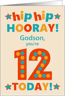 For Godson 12th Birthday Bright Colours Hip Hip Hooray card