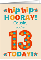 For Brother 13th Birthday Bright Colours Hip Hip Hooray card
