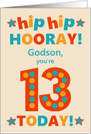 For Godson 13th Birthday Bright Colours Hip Hip Hooray card