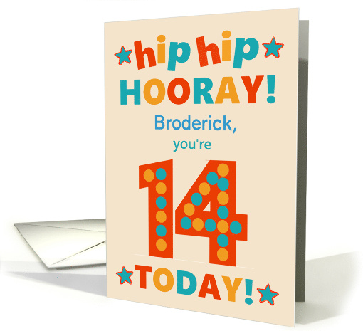 Custom Name 14th Birthday Bright Colours Hip Hip Hooray card (1792908)