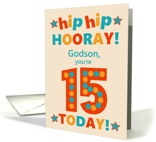 For Godson 15th Birthday Bright Colours Hip Hip Hooray card (1792940)