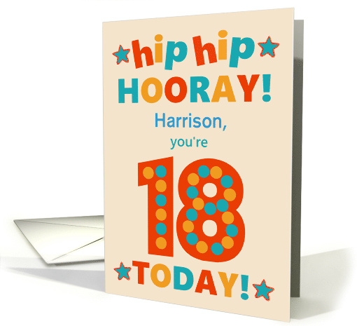 Custom Name 18th Birthday Bright Colours Hip Hip Hooray card (1793330)