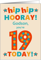 For Godson 19th Birthday Bright Colours Hip Hip Hooray card