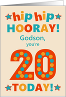 For Godson 20th Birthday Bright Colours Hip Hip Hooray card