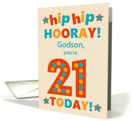 For Godson 21st Birthday Bright Colours Hip Hip Hooray card (1793396)