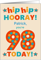 Custom Name 98th Birthday Bright Colours Hip Hip Hooray card