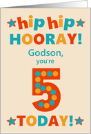 For Godson 5th Birthday Bright Colours Hip Hip Hooray card