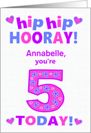 Custom Name 5th Birthday Hip Hip Hooray Pretty Hearts and Flowers card