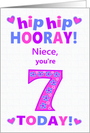 For Niece 7th Birthday Hip Hip Hooray Pretty Hearts card