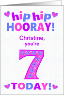 Custom Name 7th Birthday Hip Hip Hooray Pretty Hearts and Flowers card