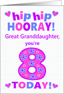 Great Granddaughter 8th Birthday Hip Hip Hooray Pretty Hearts card
