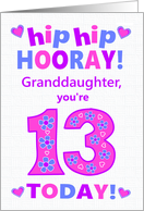 For Granddaughter 13th Birthday Hip Hip Hooray Hearts and Flowers card