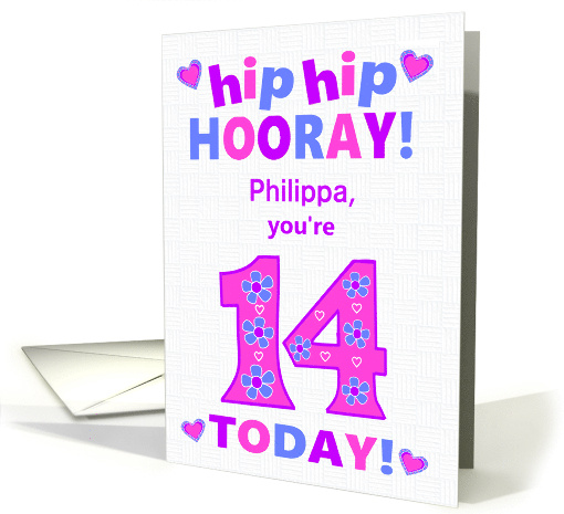 Custom Name 14th Birthday Hip Hip Hooray Pretty Hearts... (1795720)
