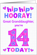 Great Granddaughter 14th Birthday Hip Hip Hooray Hearts and Flowers card