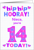 For Niece 14th Birthday Hip Hip Hooray Pretty Hearts and Flowers card