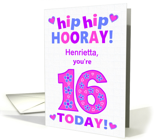 Custom Name 16th Birthday Hip Hip Hooray Pretty Hearts... (1796058)