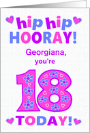 Custom Name 18th Birthday Hip Hip Hooray Pretty Hearts and Flowers card