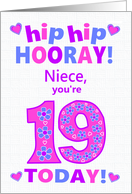 For Niece 19th Birthday Hip Hip Hooray Pretty Hearts and Flowers card