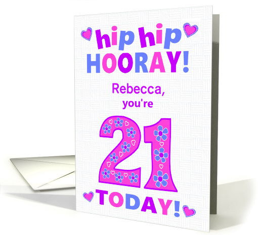 Custom Name 21st Birthday Hip Hip Hooray Pretty Hearts... (1796888)