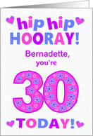 Custom Name 30th Birthday Hip Hip Hooray Pretty Hearts and Flowers card